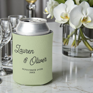 Sage Green Script Minimalist Wedding Can Cooler