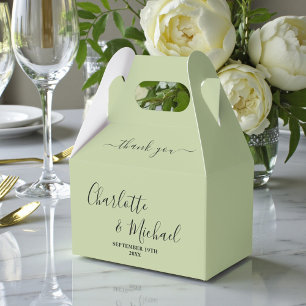 Sage Green Script Minimalist Wedding Thank You Favour Box