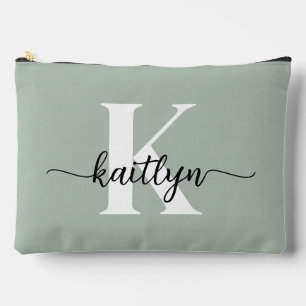 Sage Green Script Monogram Accessory Pouch