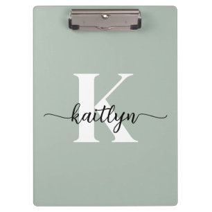 Sage Green Script Monogram Clipboard