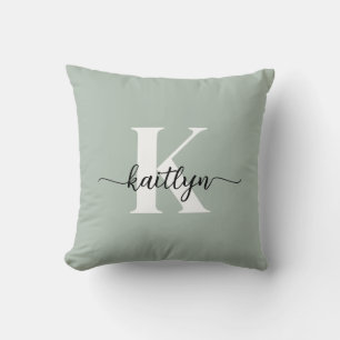 Sage Green Script Monogram Cushion