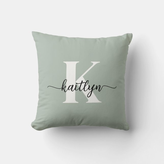 Sage Green Script Monogram Cushion (Front)
