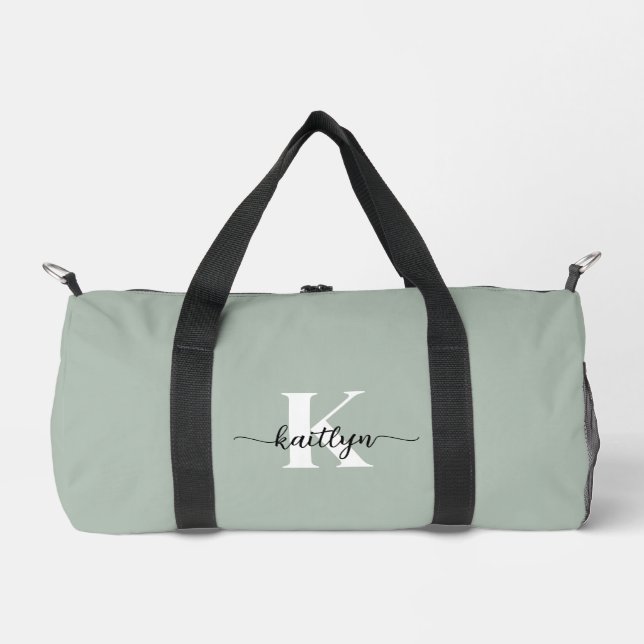 Sage Green Script Monogram Duffle Bag (Front)