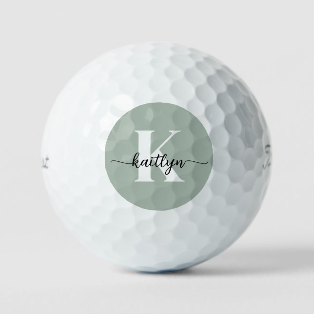 Sage Green Script Monogram Golf Balls (Front)