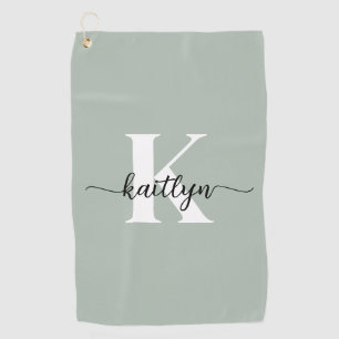 Sage Green Script Monogram Golf Towel