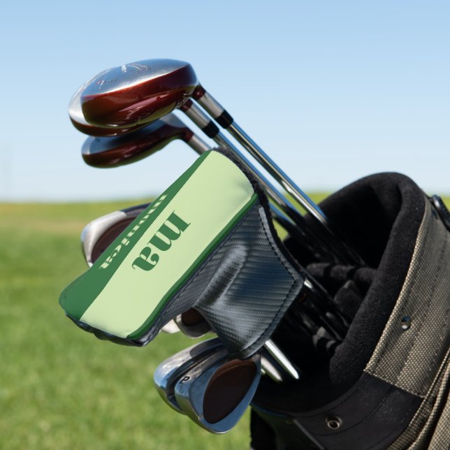 Sage green script monogram initial  golf head cover (In Situ)