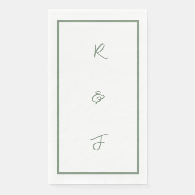 Sage Green Script Monogram Initials Letter Wedding Napkin (Front)