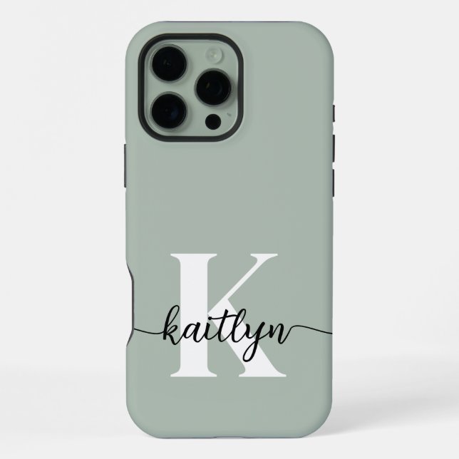 Sage Green Script Monogram iPhone Case (Back)