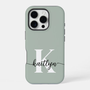 Sage Green Script Monogram iPhone 16 Pro Case