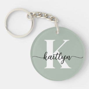 Sage Green Script Monogram Key Ring