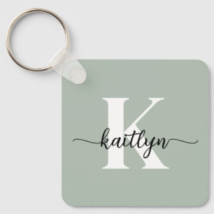 Sage Green Script Monogram Key Ring