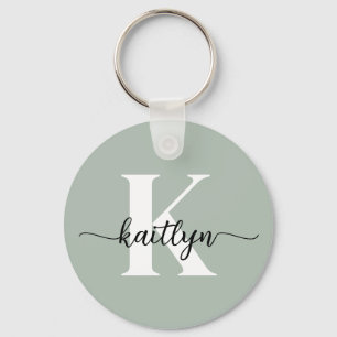 Sage Green Script Monogram Key Ring