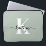 Sage Green Script Monogram Laptop Sleeve<br><div class="desc">This simple,  elegant 15" sage green laptop sleeve with your first name in a trendy script font in black and your first initial in a modern cap font in white is perfect for you.  It's stylish and trendy and yet very classic. It's unique - like you!</div>