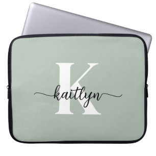 Sage Green Script Monogram Laptop Sleeve