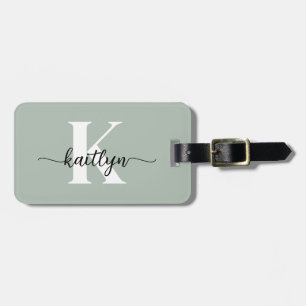 Sage Green Script Monogram Luggage Tag