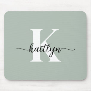 Sage Green Script Monogram Mouse Mat