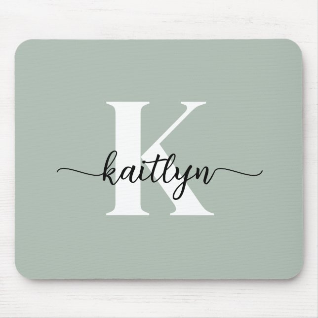 Sage Green Script Monogram Mouse Mat (Front)