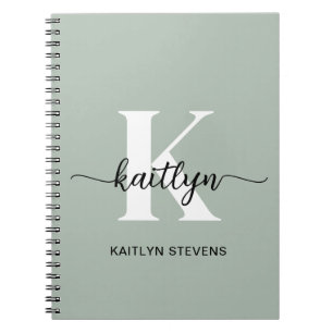 Sage Green Script Monogram Notebook