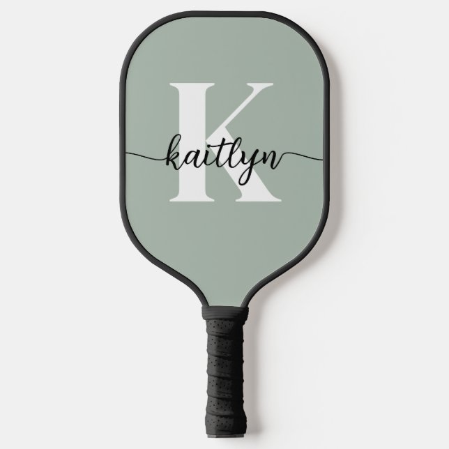 Sage Green Script Monogram Pickleball Paddle (Front)