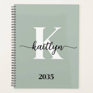 Sage Green Script Monogram Planner