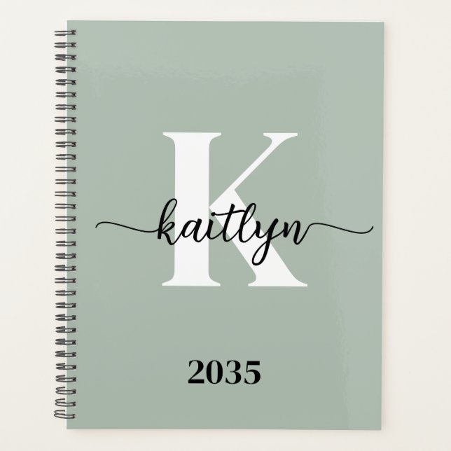 Sage Green Script Monogram Planner (Front)