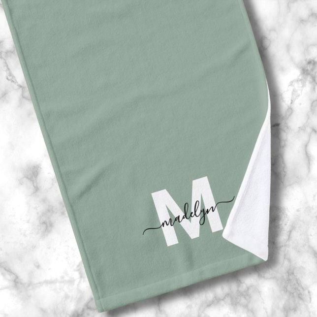 Sage Green Script Name Monogram Hand Towel (Sage Green Script Name Monogram Hand Towel )