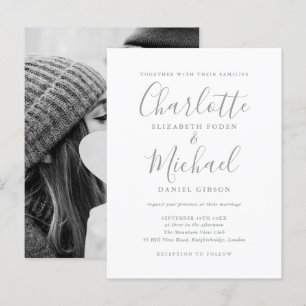 Sage Green Script Photo Wedding Invitation Postcard