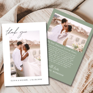 Sage Green Script Photo Wedding Thank You Card