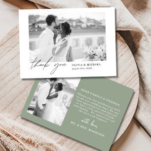 Sage Green Script Photo Wedding Thank You Card