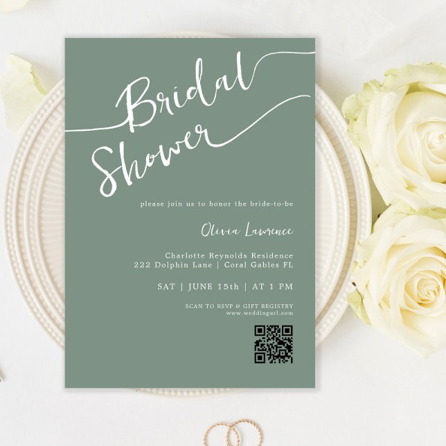 Sage Green Script QR Bridal Shower Invite (Creator Uploaded)