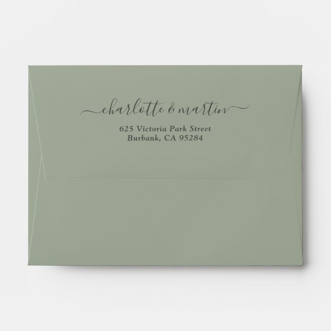 Sage Green Script Return Address Wedding A6 4x6 Envelope (Back (Top Flap))