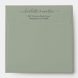 Sage Green Script Return Address Wedding Square Envelope