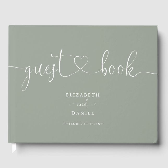 Sage Green Script Script Wedding Guest Book (Front)
