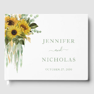 Sage Green Script Sunflower Eucalyptus Wedding Guest Book