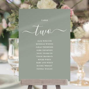 Sage Green Script Table Number 2 Seating Chart