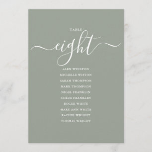 Sage Green Script Table Number 8 Seating Chart