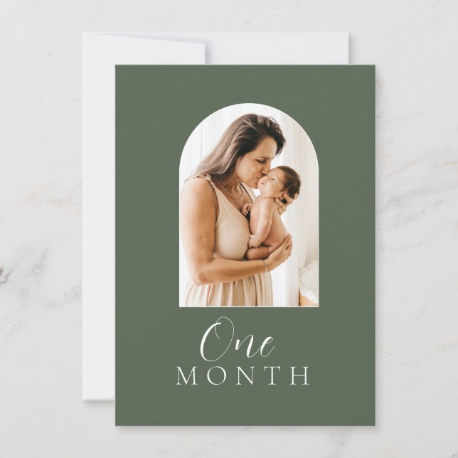 Sage Green Script Text Boy Monthly Milestone Card (Front)