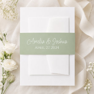 Sage Green Script Wedding Invitation Belly Band