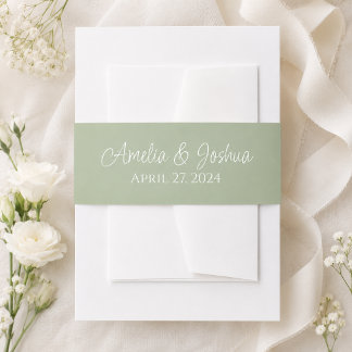 Sage Green Script Wedding Invitation Belly Band