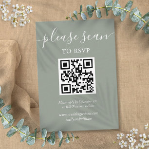 Sage Green Script Wedding RSVP QR Code Enclosure Card