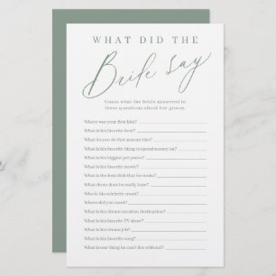 Sage green script what did the bride say game