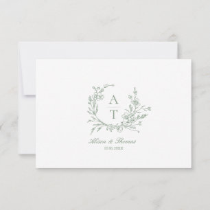 Sage Green Script Wildflower Monogram Details Card