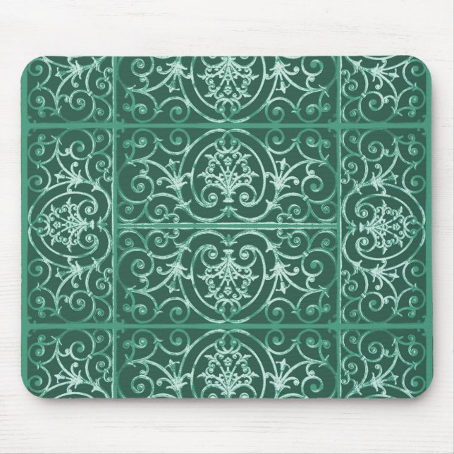 Sage green scrollwork pattern mouse mat (Front)