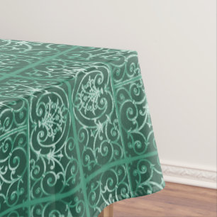 Sage green scrollwork pattern tablecloth