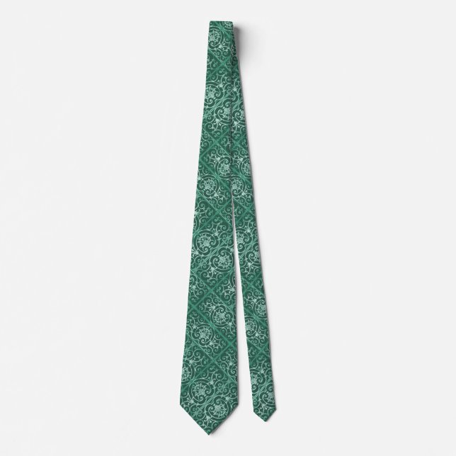 Sage green scrollwork pattern tie (Front)