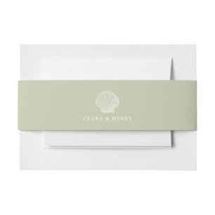 Sage Green Seashell Coastal Wedding Belly Band Invitation Belly Band