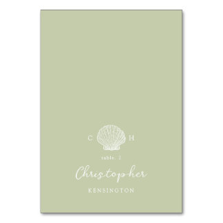 Sage Green Seashell Coastal Wedding Place Card
