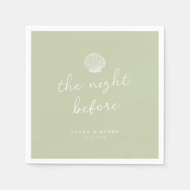 Sage Green Seashell Rehearsal Dinner Napkins (Front)