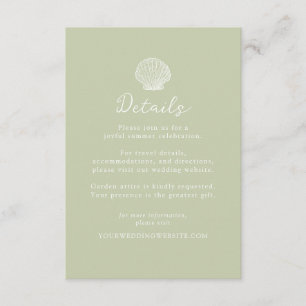 Sage Green Seashell Wedding Details Card