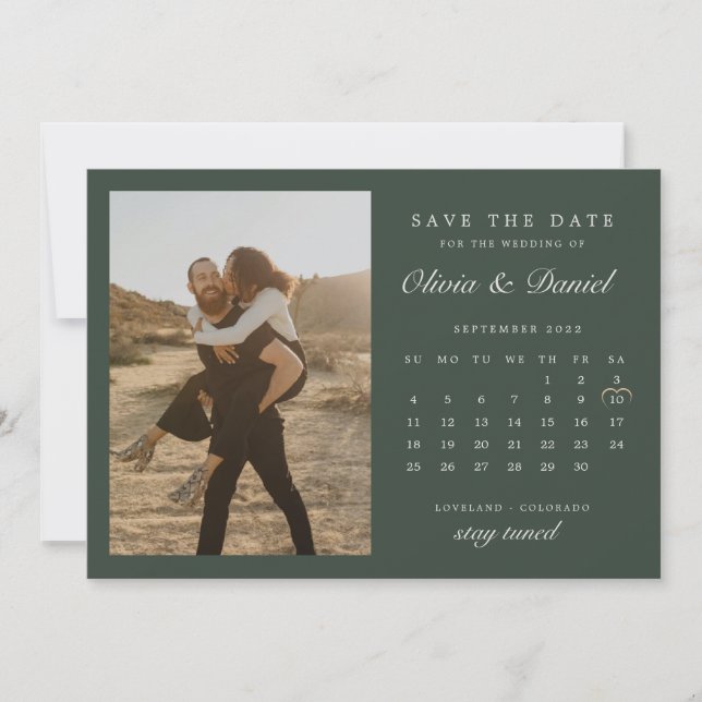 Sage Green September Calendar Photo Save The Date Invitation (Front)